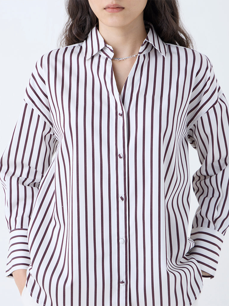 Wardrobe White Striped Cotton Shirt - Image 3