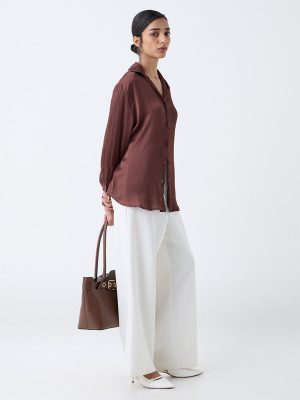 Wardrobe Dark Brown Satin Shirt