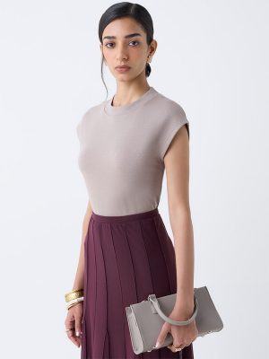 Wardrobe Taupe Solid T-Shirt