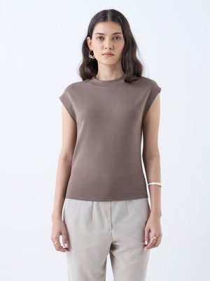 Wardrobe Brown Solid T-Shirt
