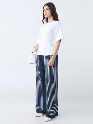 Wardrobe Navy Geometric Printed High-Rise Trousers