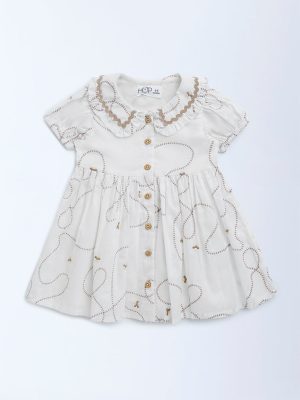 HOP Baby White Embroidered Cotton A-Line Dress