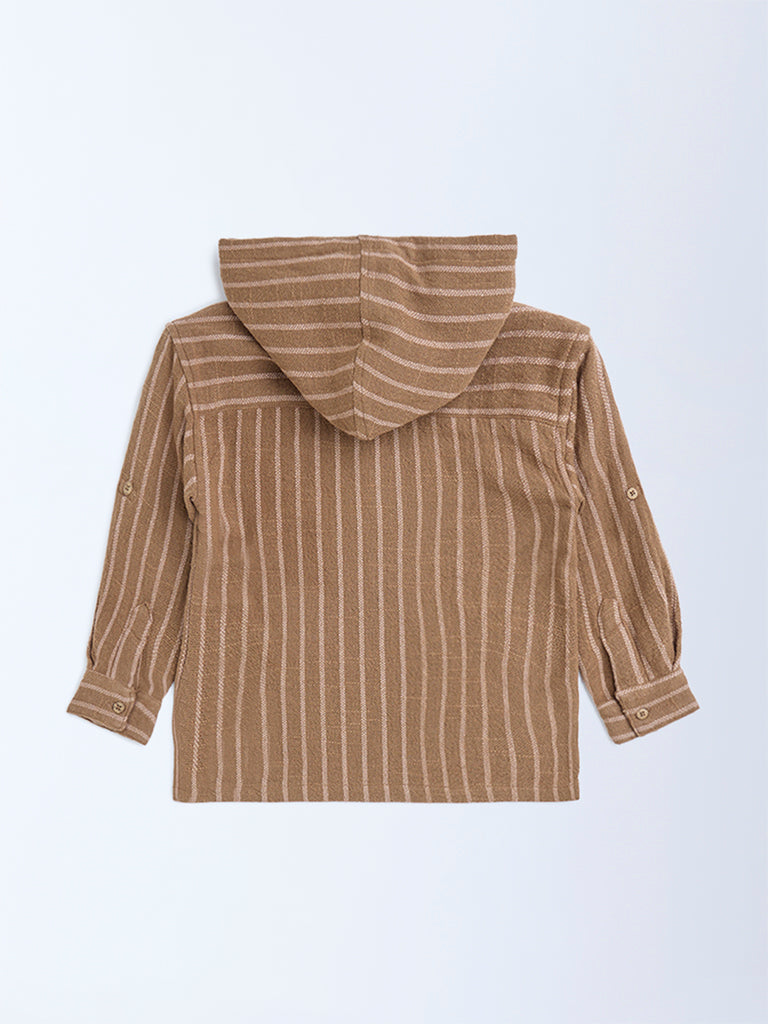 HOP Kids Taupe Striped Cotton Hoodie - Image 2