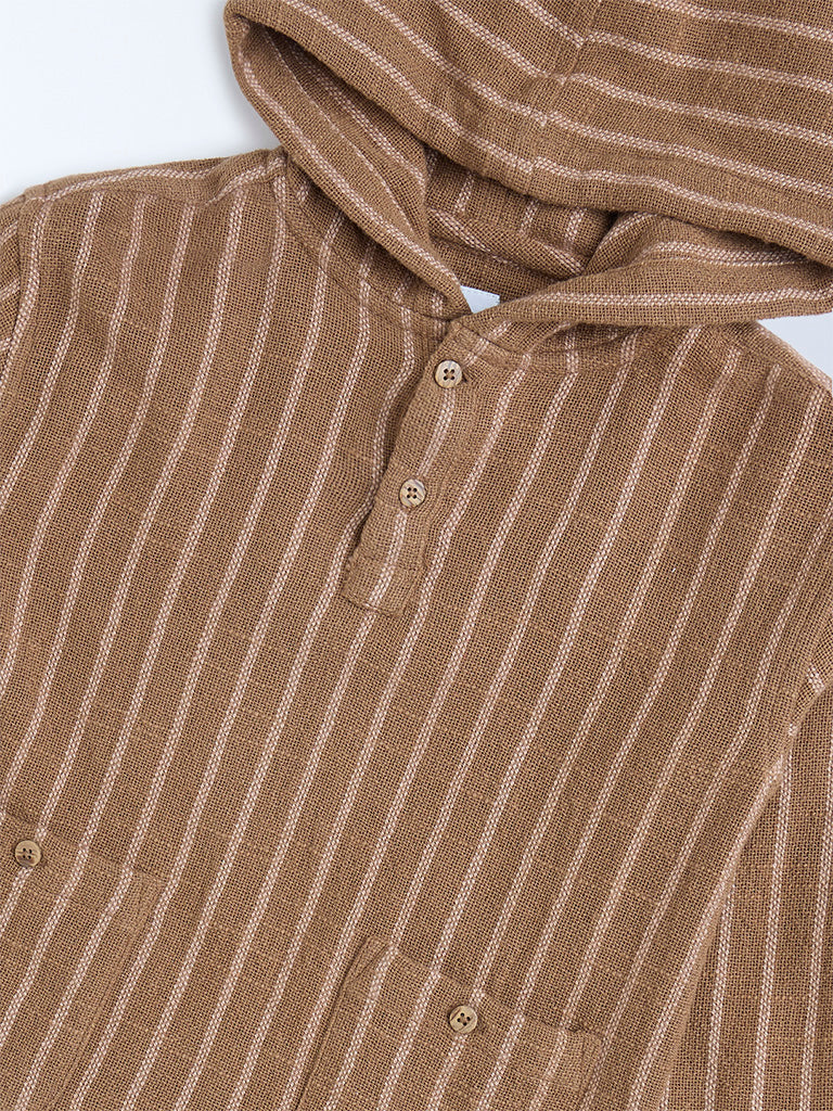 HOP Kids Taupe Striped Cotton Hoodie - Image 3