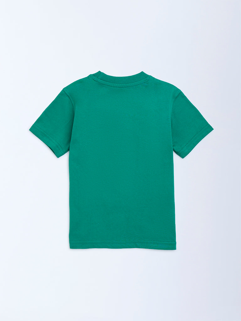 HOP Kids Green Embossed Cotton T-Shirt - Image 2