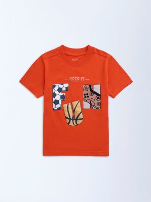 HOP Kids Orange Graphic Design Cotton T-Shirt