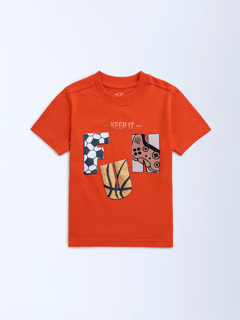 HOP Kids Orange Graphic Design Cotton T-Shirt