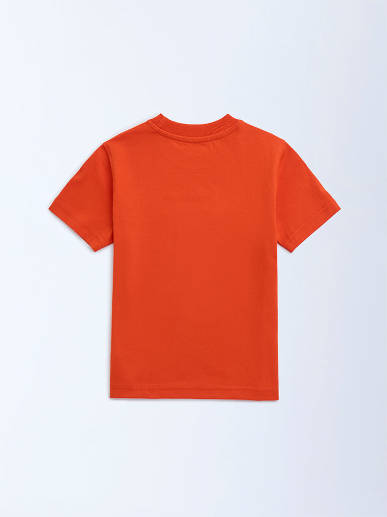 HOP Kids Orange Graphic Design Cotton T-Shirt - Image 2