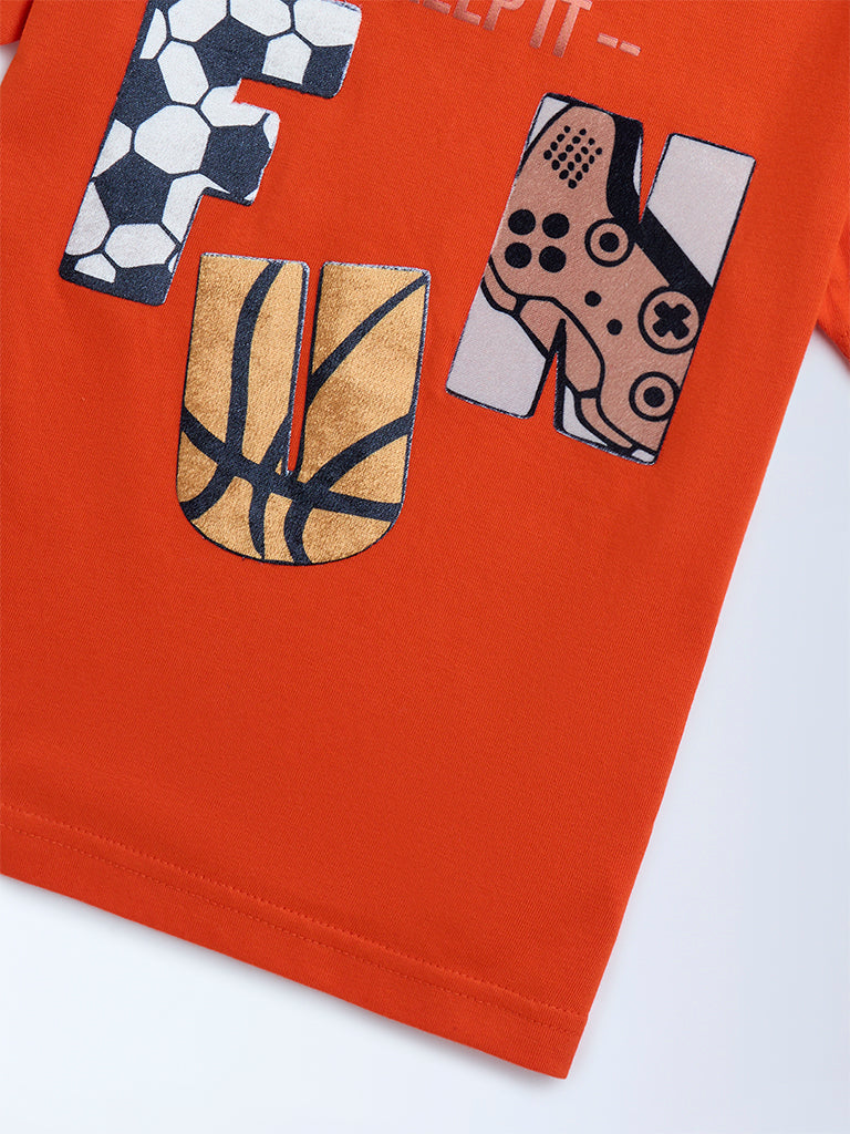 HOP Kids Orange Graphic Design Cotton T-Shirt - Image 3