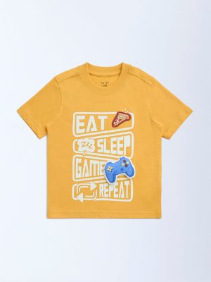 HOP Kids Yellow Text Detailed Cotton T-Shirt