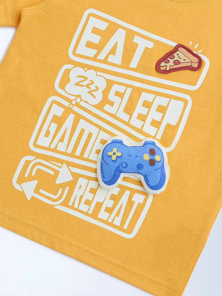 HOP Kids Yellow Text Detailed Cotton T-Shirt - Image 3