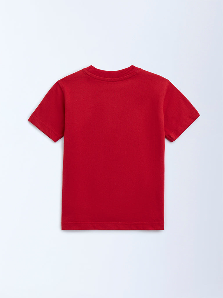 HOP Kids Red Animal Printed Cotton T-Shirt - Image 2