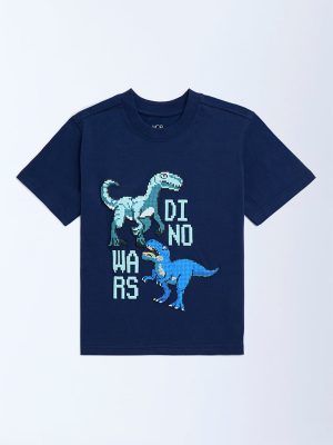 HOP Kids Navy Animal Pattern Cotton T-Shirt