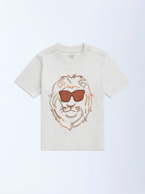 HOP Kids Off-White Lion Design Cotton T-Shirt