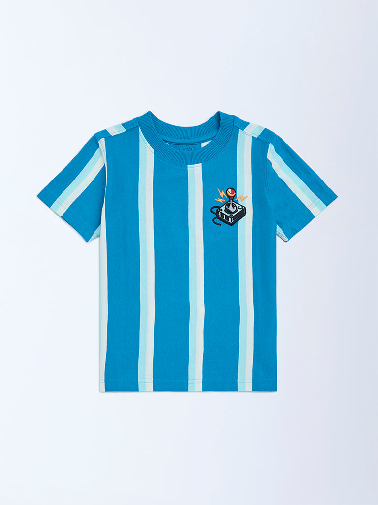 HOP Kids Blue Striped Cotton T-Shirt - Image 4