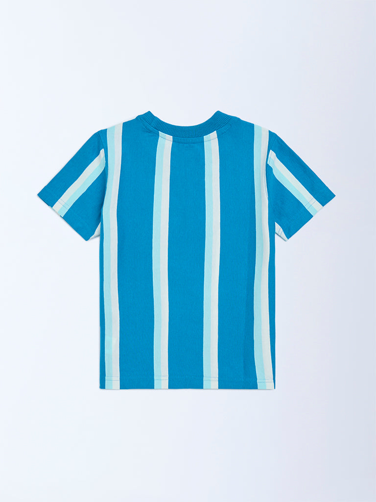 HOP Kids Blue Striped Cotton T-Shirt - Image 5