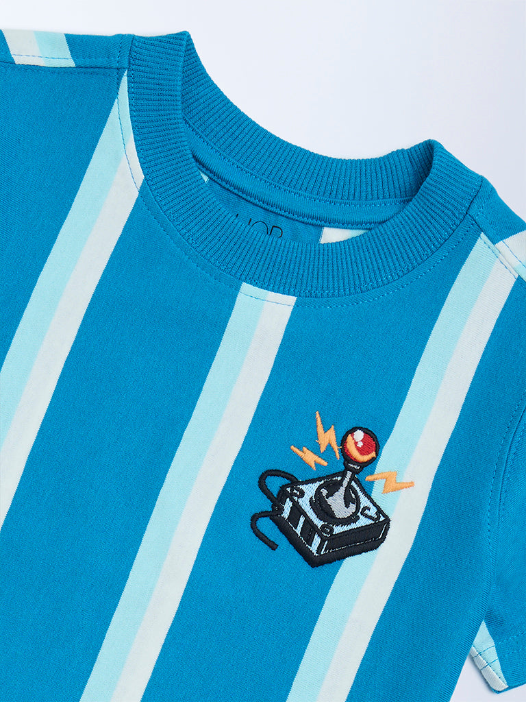 HOP Kids Blue Striped Cotton T-Shirt - Image 6