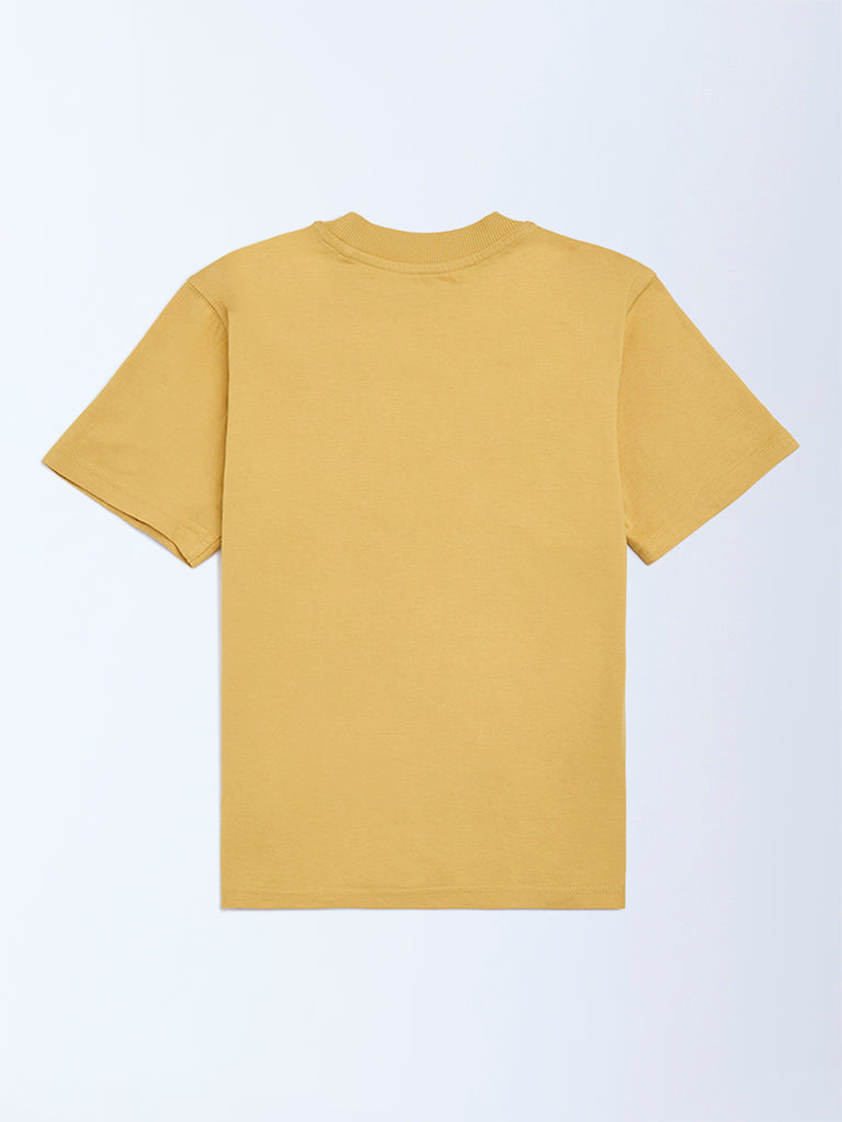 HOP Kids Mustard Printed Cotton T-Shirt - Image 4