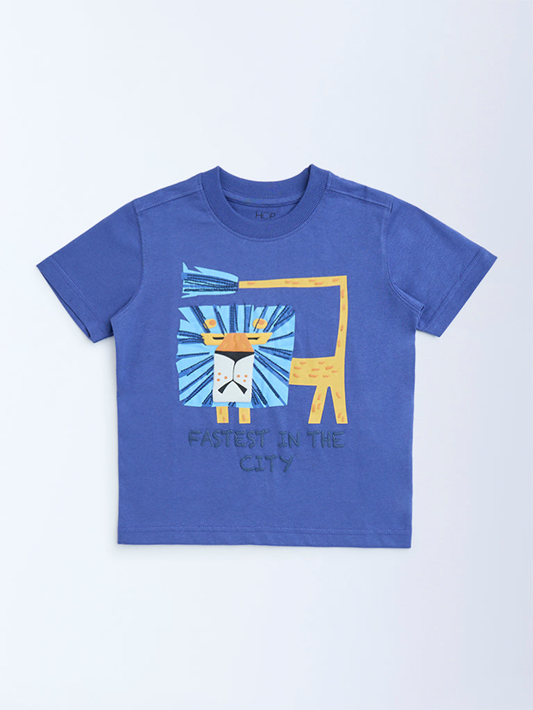 HOP Kids Blue Animal Design Cotton T-Shirt - Image 3