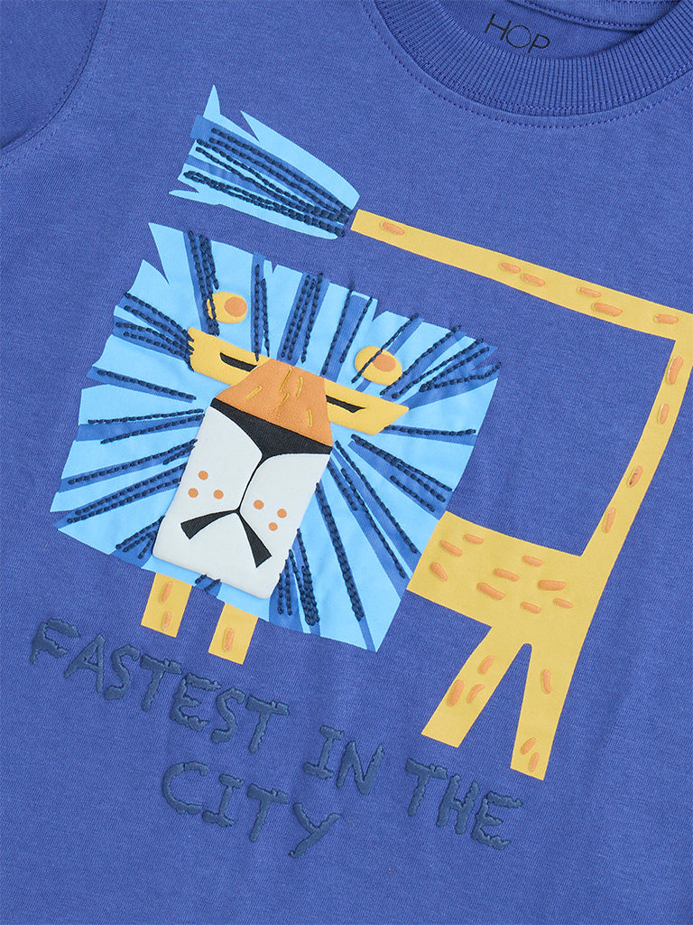 HOP Kids Blue Animal Design Cotton T-Shirt - Image 5
