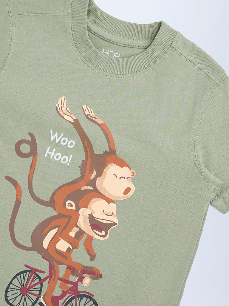 HOP Kids Sage Animal Printed Cotton T-Shirt - Image 3