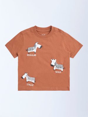 HOP Kids Brown Animal Pattern Cotton T-Shirt