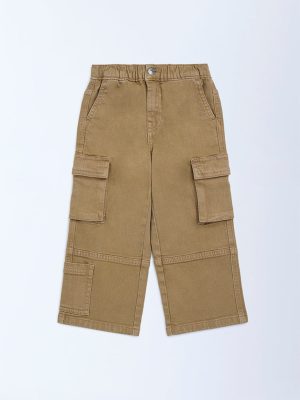 HOP Kids Taupe Relaxed-Fit Mid-Rise Cargo Jeans