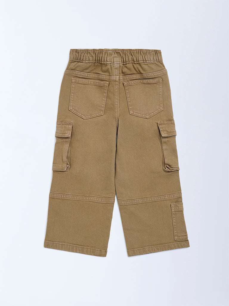 HOP Kids Taupe Relaxed-Fit Mid-Rise Cargo Jeans - Image 3