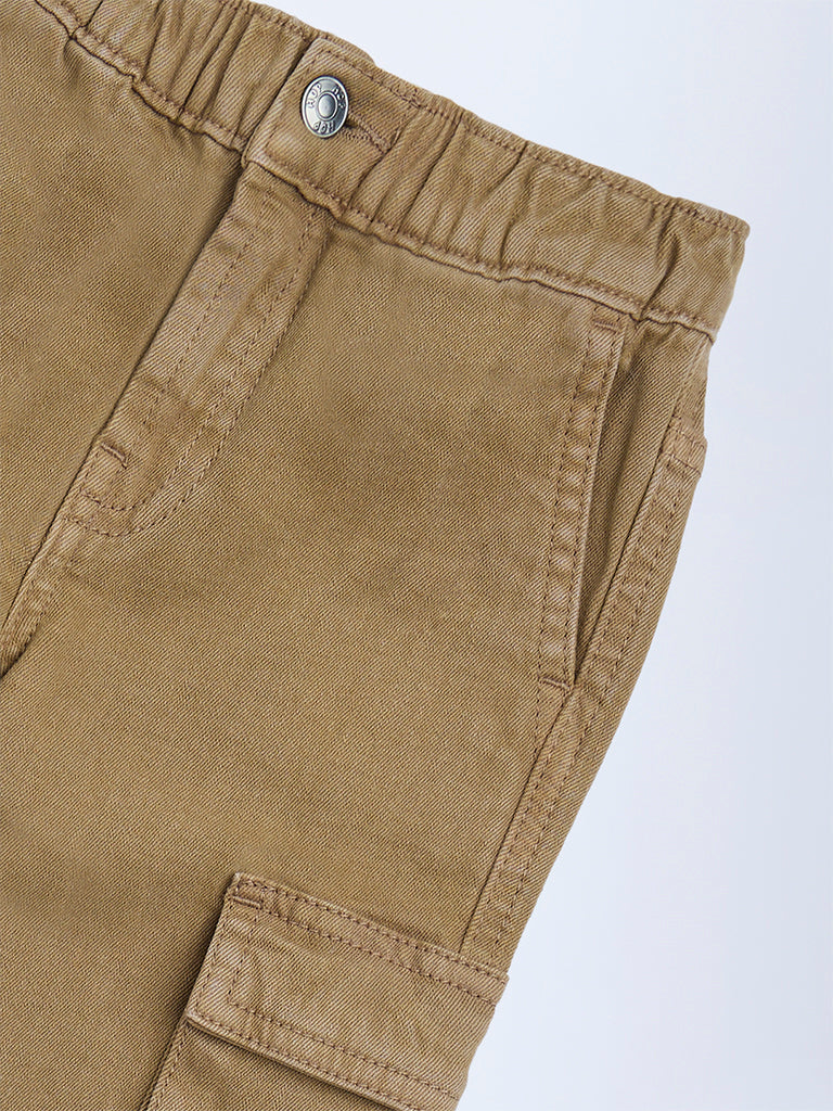 HOP Kids Taupe Relaxed-Fit Mid-Rise Cargo Jeans - Image 4