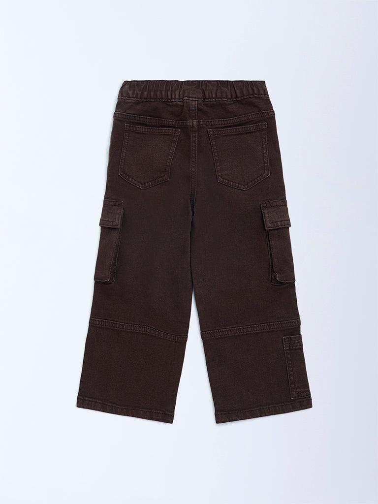 HOP Kids Dark Brown Relaxed-Fit Mid-Rise Cargo Jeans - Image 2