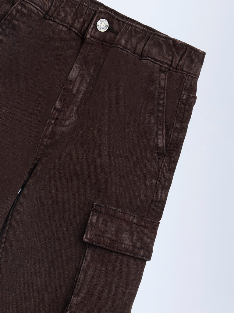 HOP Kids Dark Brown Relaxed-Fit Mid-Rise Cargo Jeans - Image 3