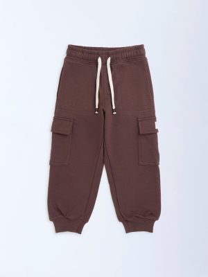 HOP Kids Brown Mid-Rise Cotton-Blend Joggers