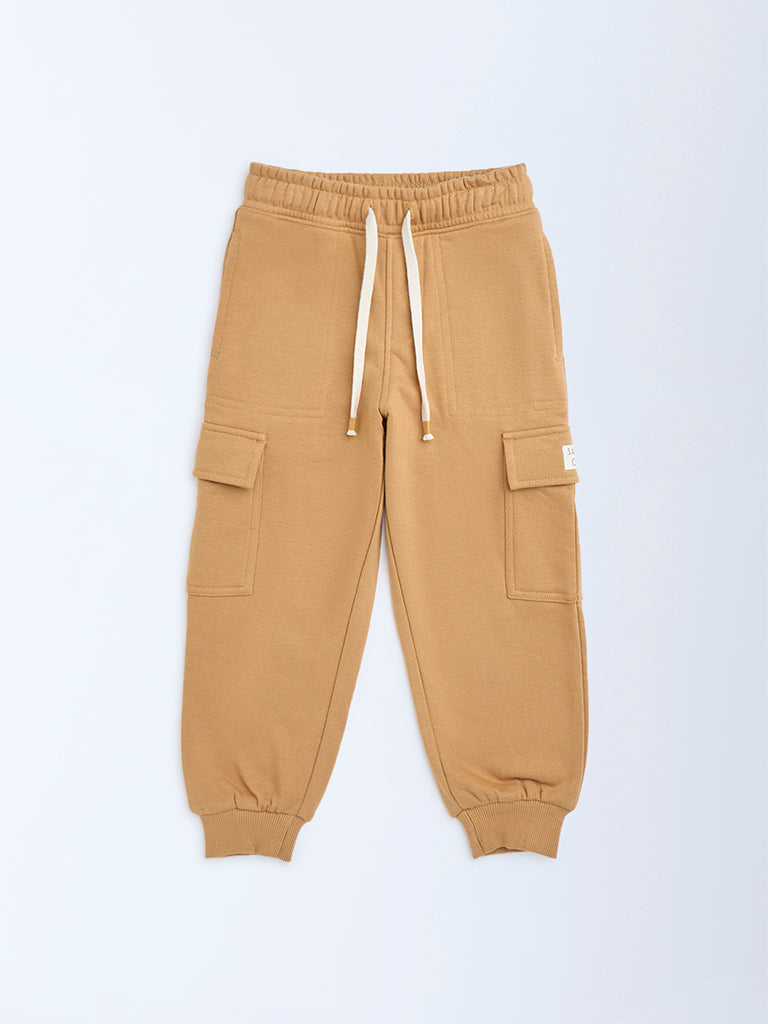 HOP Kids Mustard Mid-Rise Cotton-Blend Joggers