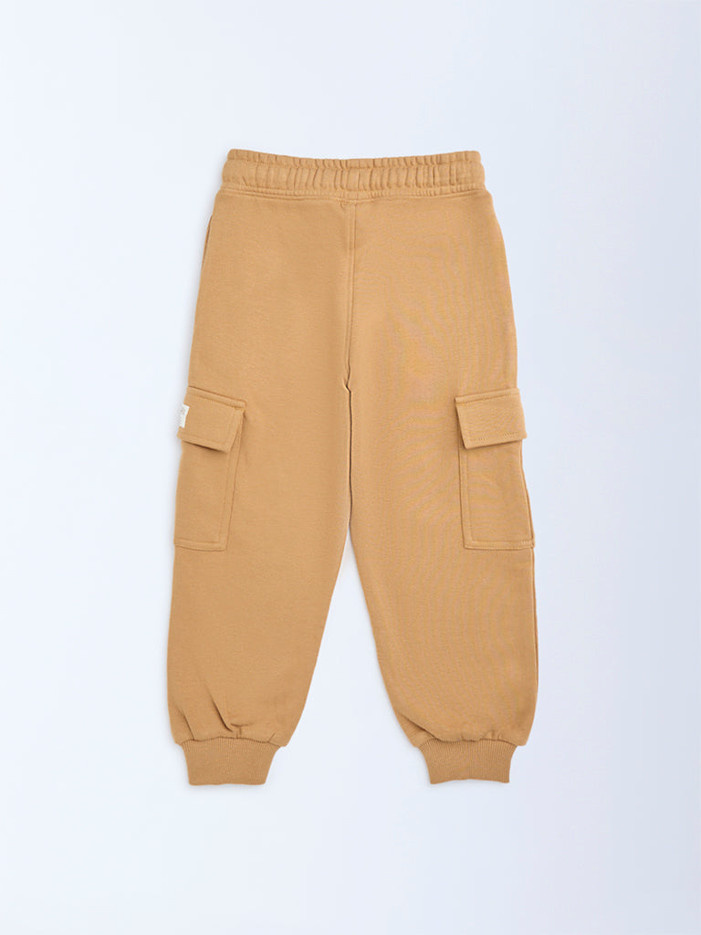 HOP Kids Mustard Mid-Rise Cotton-Blend Joggers - Image 3