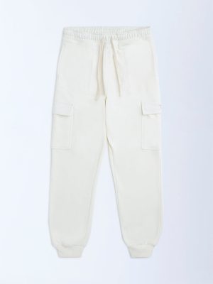 HOP Kids Off-White Mid-Rise Cotton-Blend Joggers
