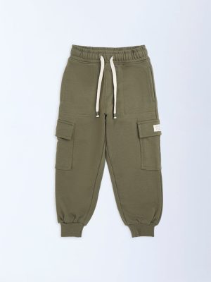 HOP Kids Olive Mid-Rise Cotton-Blend Joggers