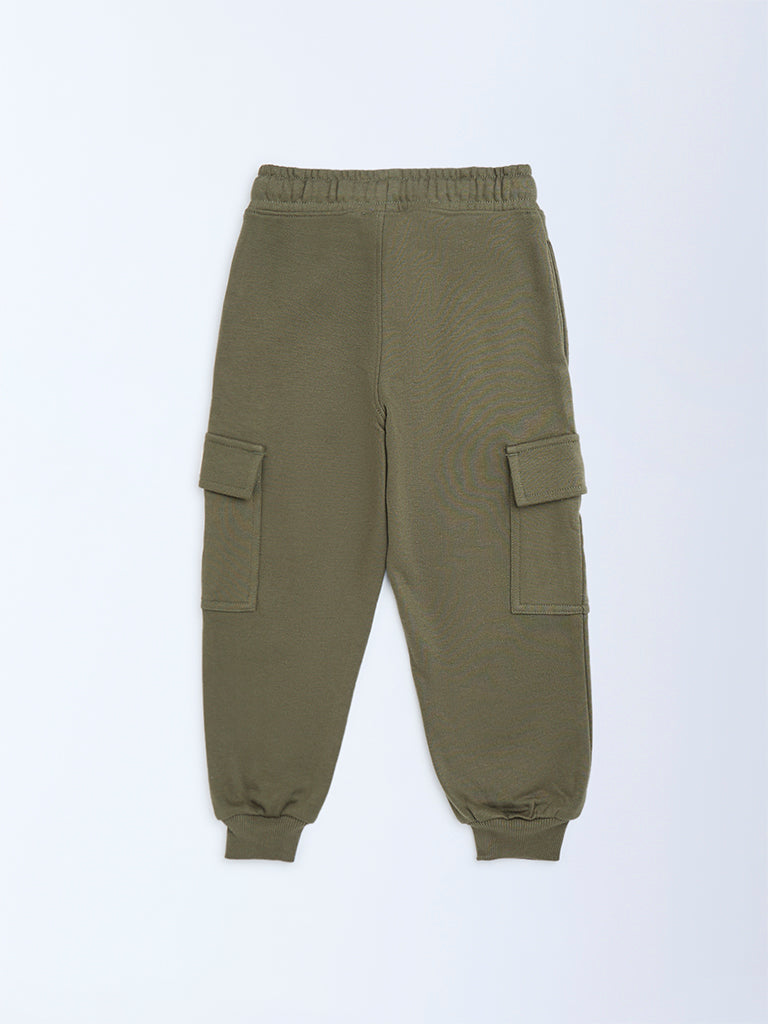 HOP Kids Olive Mid-Rise Cotton-Blend Joggers - Image 3