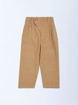 HOP Kids Beige Mid-Rise Cotton-Blend Pants