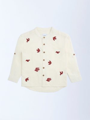 HOP Kids Cream Embroidered Cotton Shirt