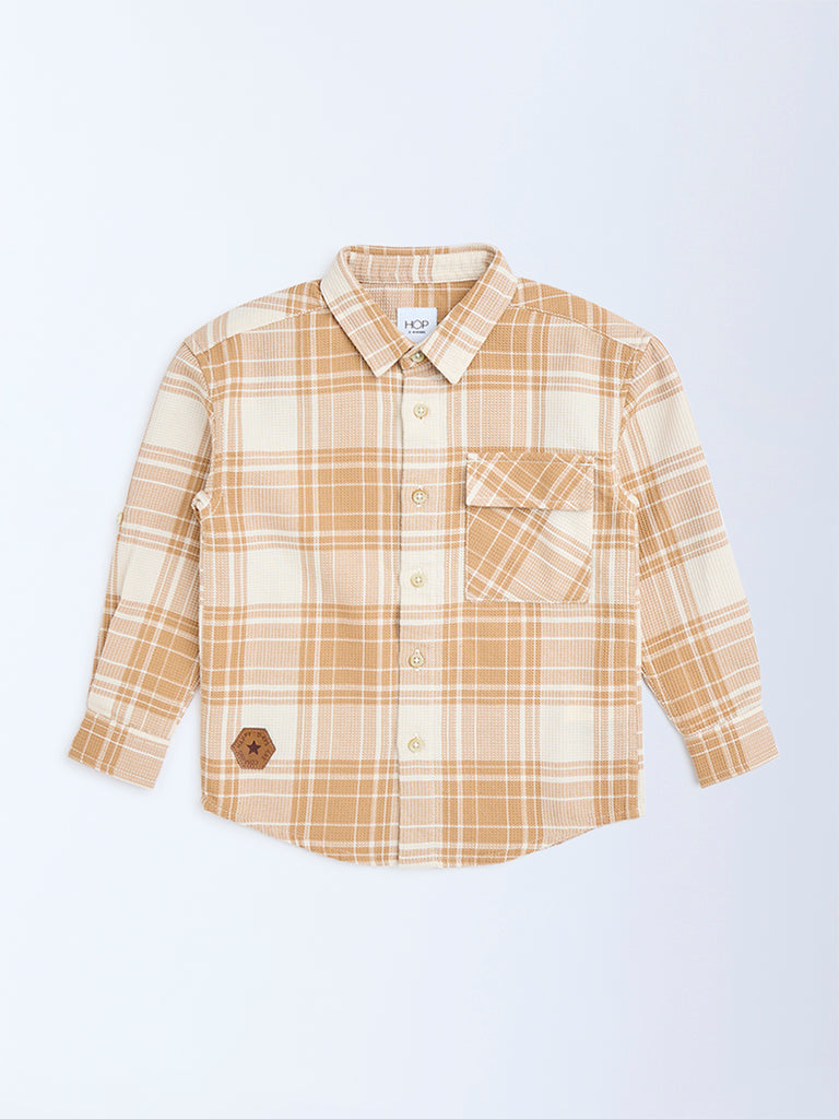 HOP Kids Mustard Checks Detailed Cotton Shirt