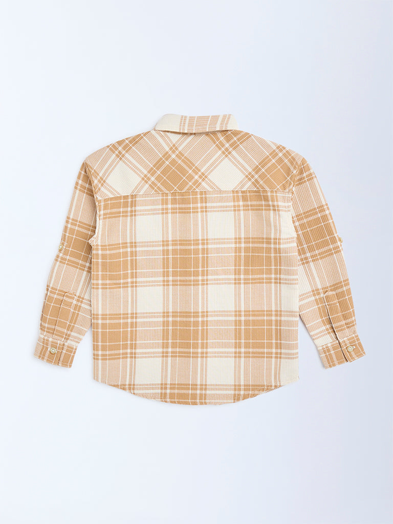 HOP Kids Mustard Checks Detailed Cotton Shirt - Image 2