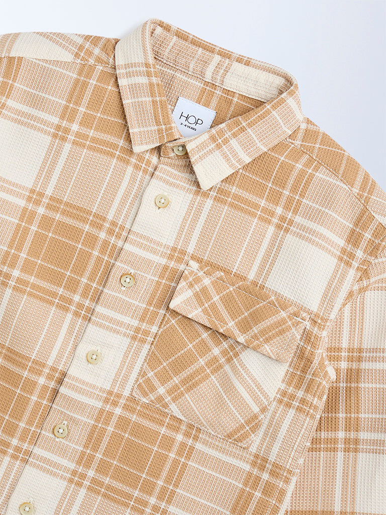 HOP Kids Mustard Checks Detailed Cotton Shirt - Image 3