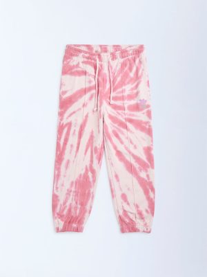 HOP Kids Dusty Pink Tie-Dye High-Rise Cotton-Blend Joggers