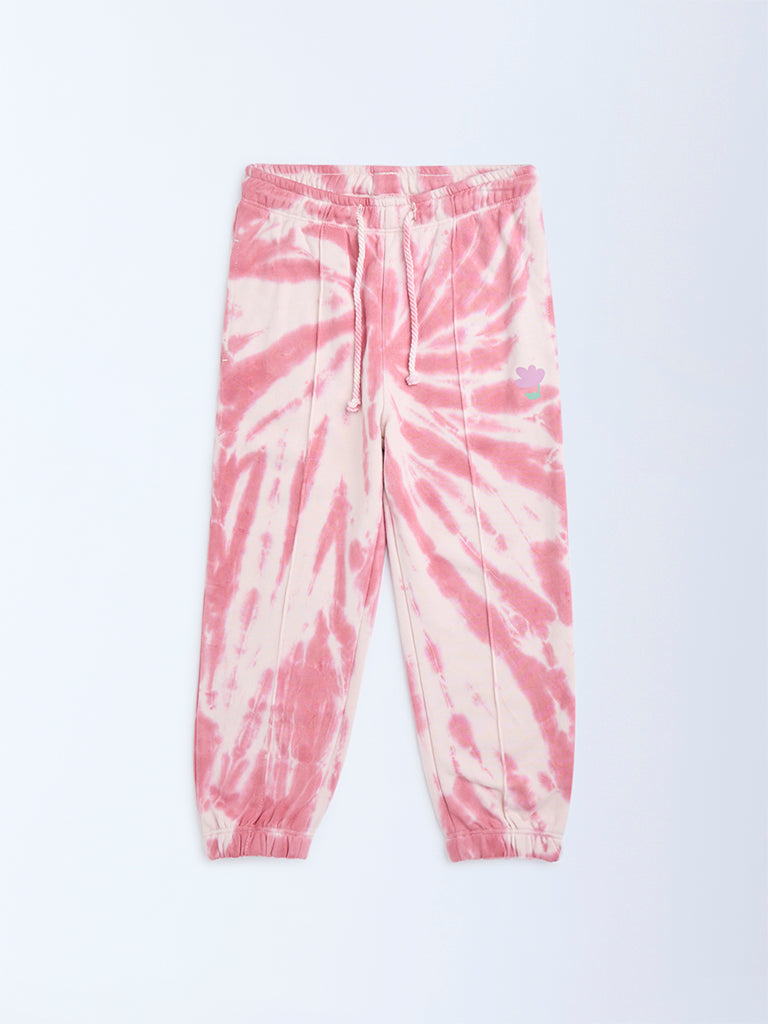 HOP Kids Dusty Pink Tie-Dye High-Rise Cotton-Blend Joggers