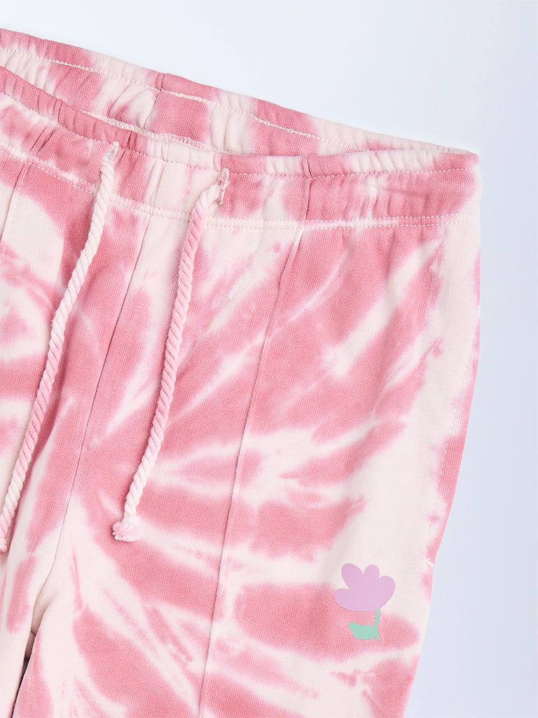 HOP Kids Dusty Pink Tie-Dye High-Rise Cotton-Blend Joggers - Image 4