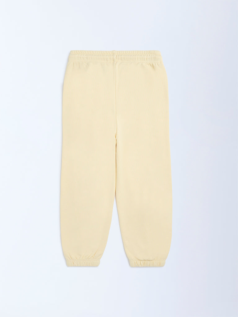 HOP Kids Light Yellow High-Rise Cotton-Blend Joggers - Image 3