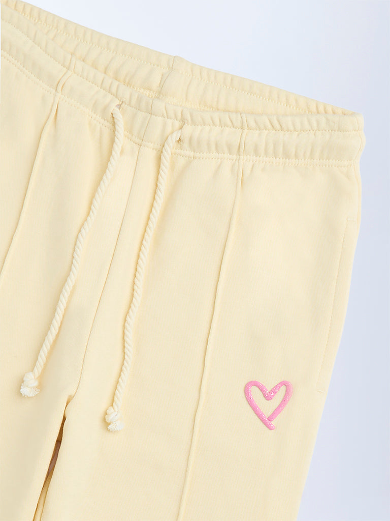 HOP Kids Light Yellow High-Rise Cotton-Blend Joggers - Image 4