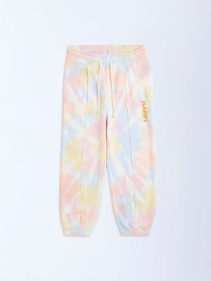 HOP Kids Multicolour Tie-Dye High-Rise Cotton-Blend Joggers