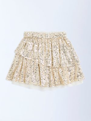 HOP Kids Gold Sequin Embellished High-Rise Skirt