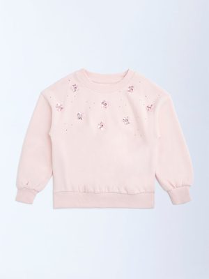 HOP Kids Light Pink Floral Applique Cotton-Blend Sweatshirt